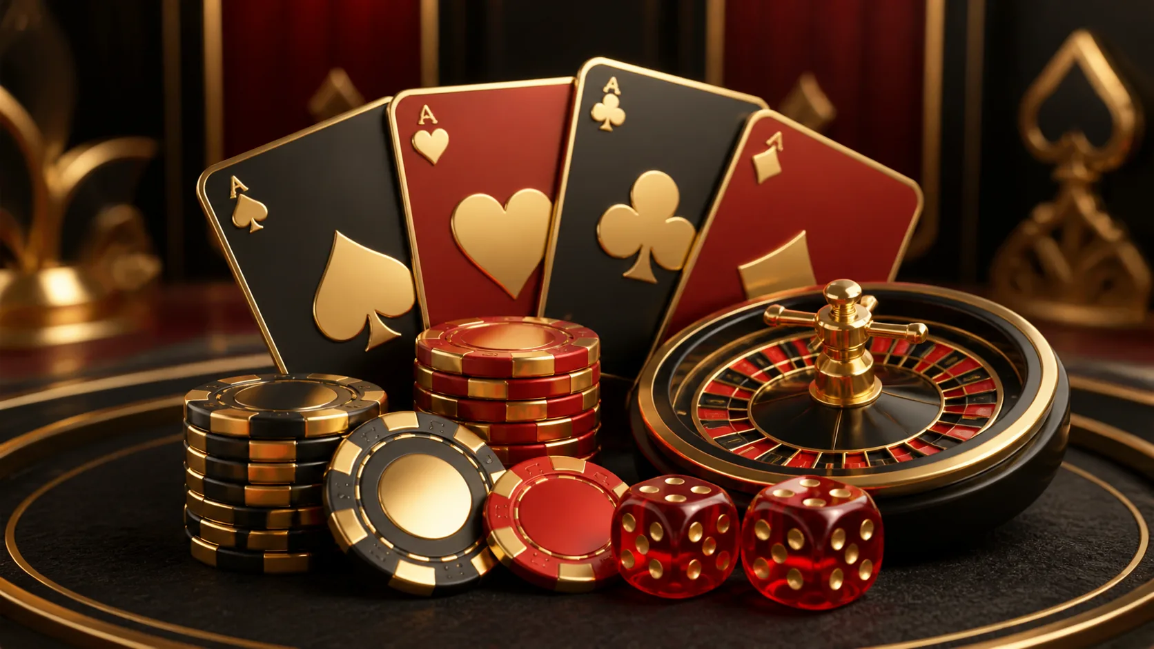 Illustration of cards and table-game equipment